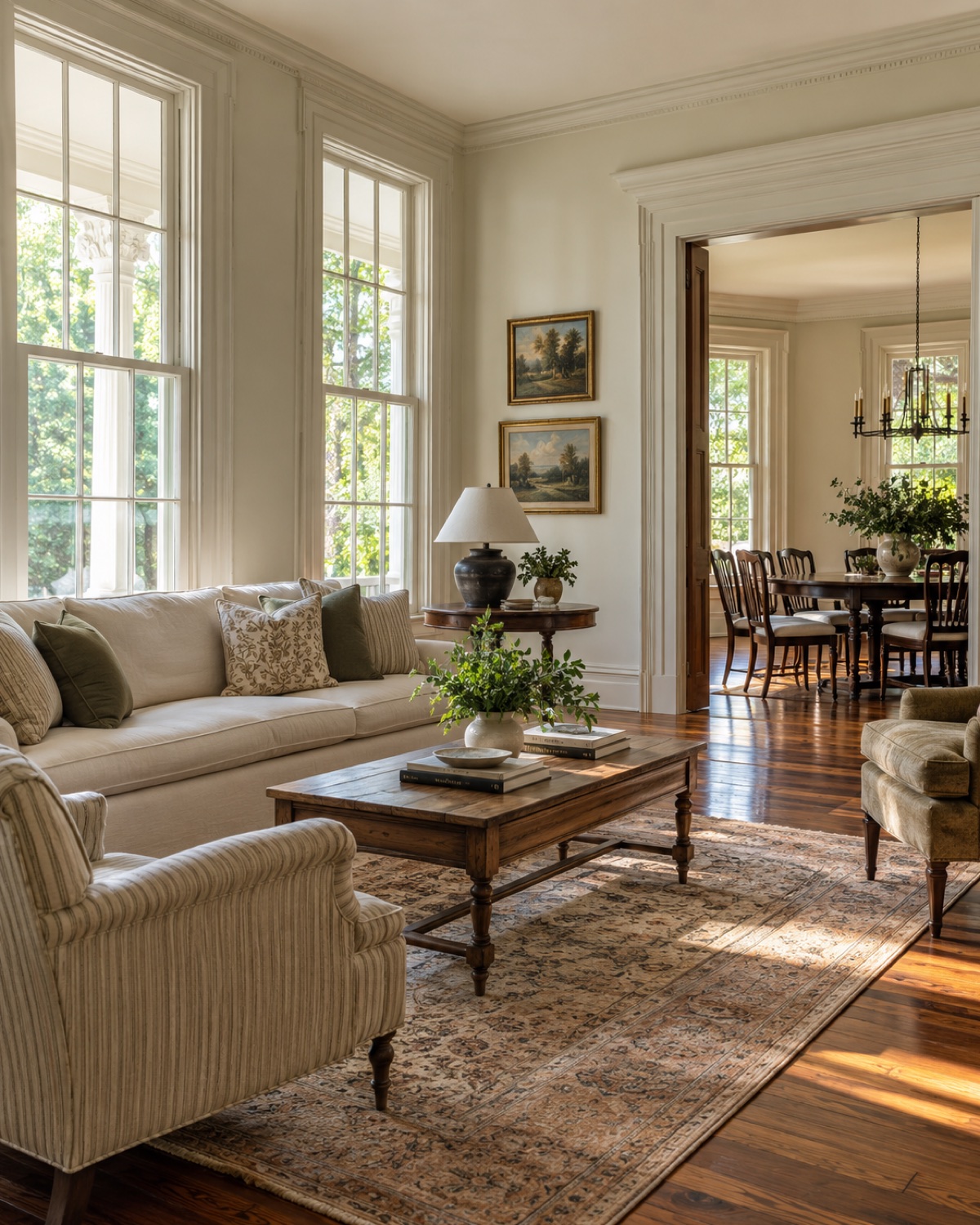 Clean older Franklin home interior with wood floors and tall windows