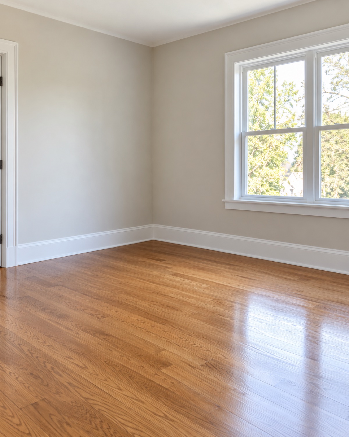 Empty bedroom with clean baseboards and window